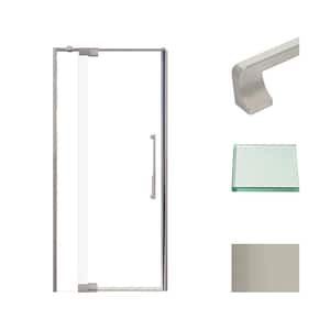 Irene 36 in. W x 76 in. H Pivot Semi-Frameless Shower Door in Brushed Stainless with Clear Glass