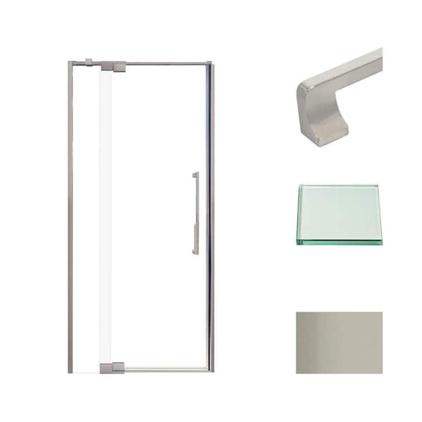 Transolid Irene 36 in. W x 76 in. H Pivot Semi-Frameless Shower Door in Brushed Stainless with Clear Glass