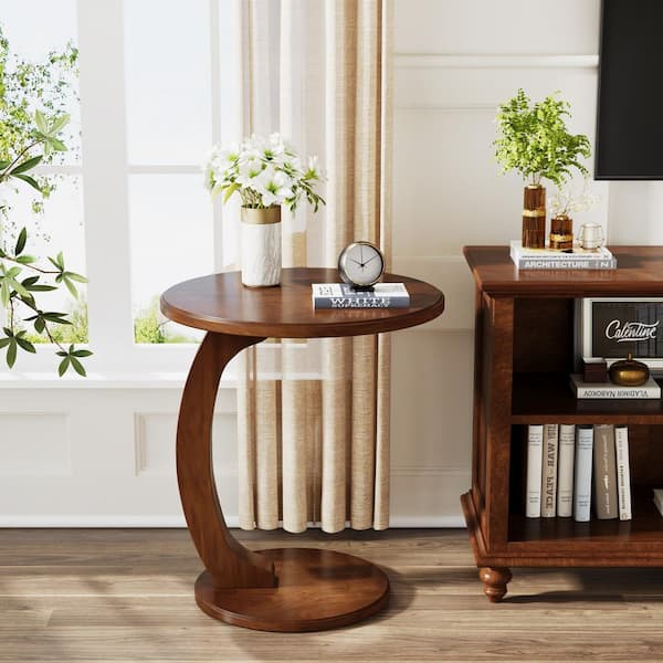 Kerlin 18.89 in. Brown Round Wood End Table Sofa End Table, Side Table for Living Room, Bedroom, Office