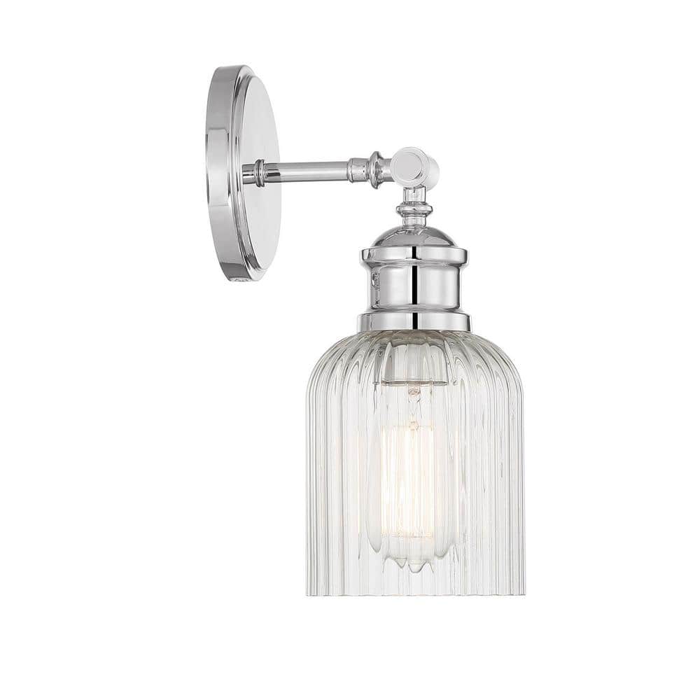 Chrome Ribbed Glass Shade 1-Light Wall Sconce