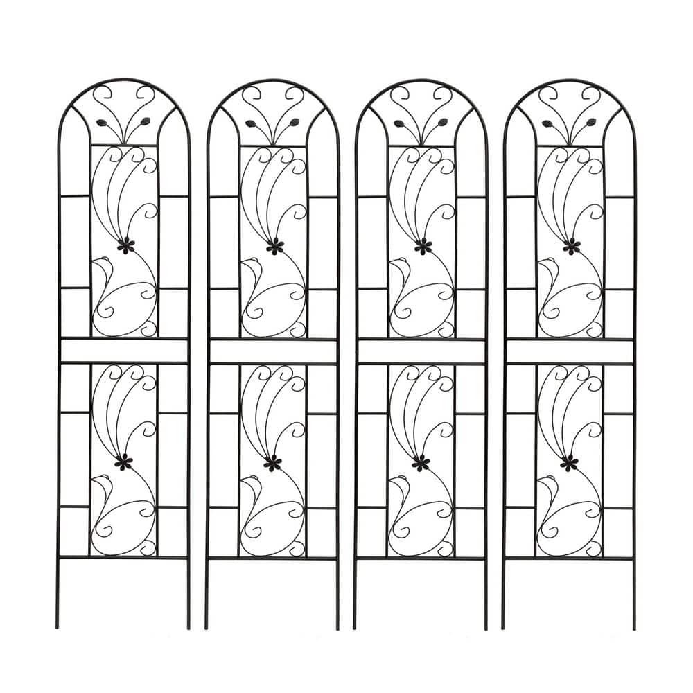 4 Pack 19.7 in. x 86.7 in. H Black Metal Garden Trellis with Black Metal Co