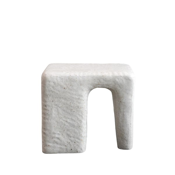 17.7 in. White Backless Ceramic Concrete Terrazzo Indoor/Outdoor Stool