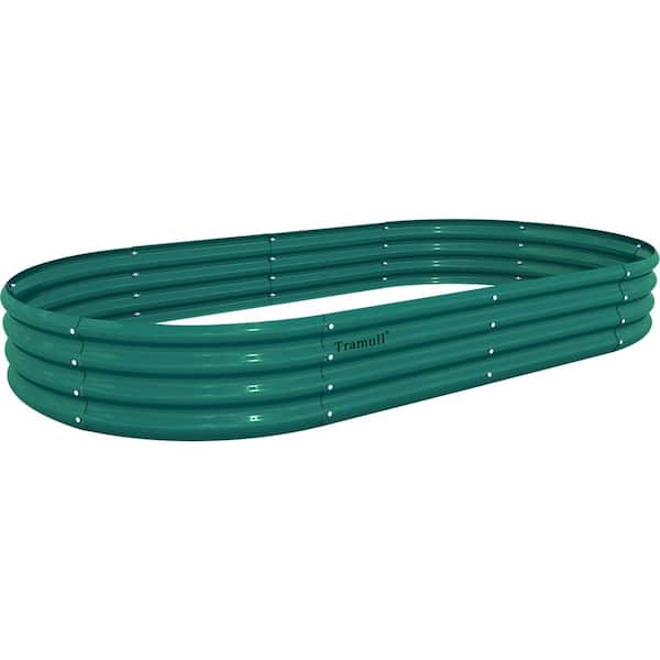 Runesay 96 in. x 48 in. x 12 in. Outdoor Green Oval Galvanized Steel Metal Raised Garden Beds with Metal Trellis