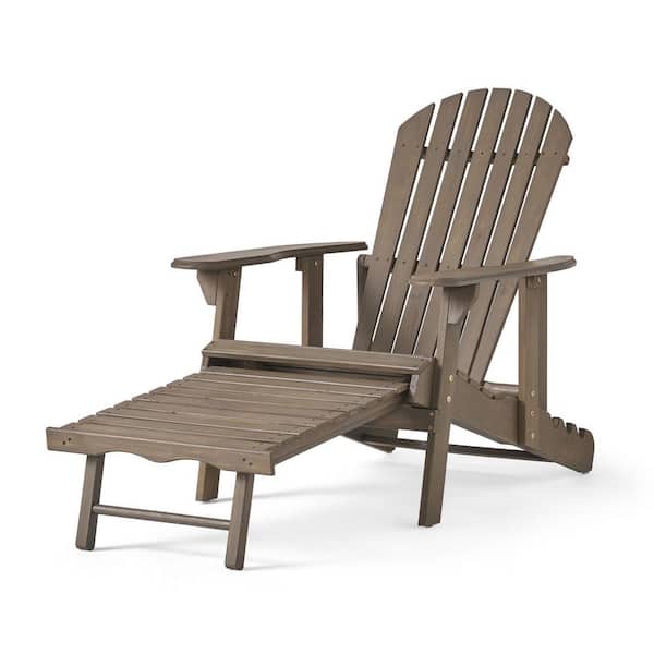 Miscool Anky Gray Foldable Acacia Wood Adirondack Chair Included Footrest
