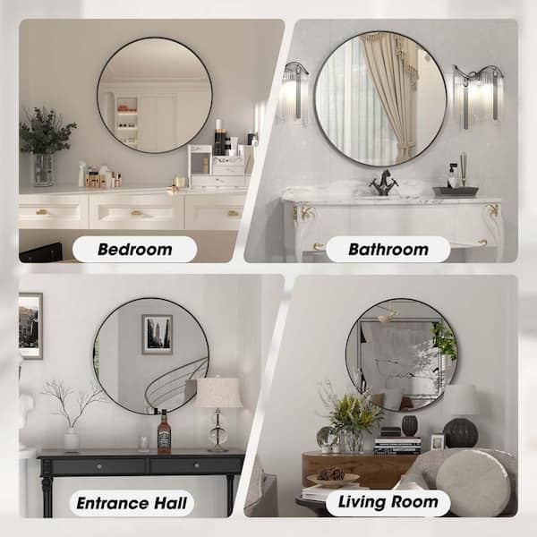 30 in. W x 30 in. H Large Round Mirror Metal Framed Wall Mirrors Bathroom Vanity Mirror Decorative Mirror in Black