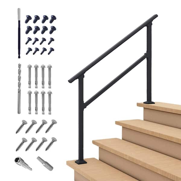 Angel Sar 4 ft. Black Iron 4-Step Handrail, Stair Railing Kit for Porch Railing & Deck Hand Rail Fence