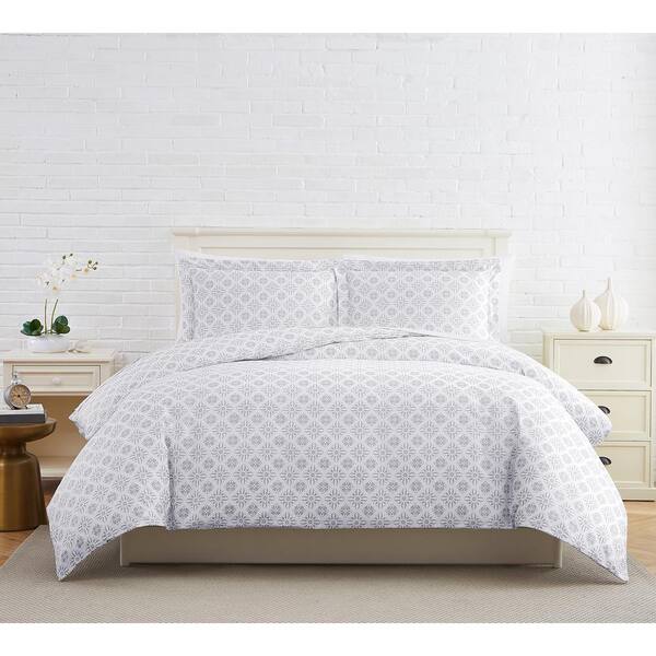 SOUTHSHORE FINE LINENS Aztec Dreams 3-Piece Grey King/California King Cotton Duvet Cover Set