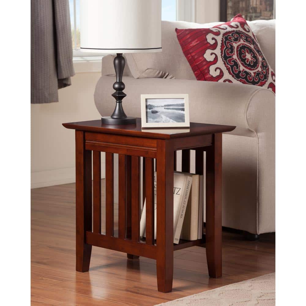 Mission Style Walnut Wood Rectangular End Table Set