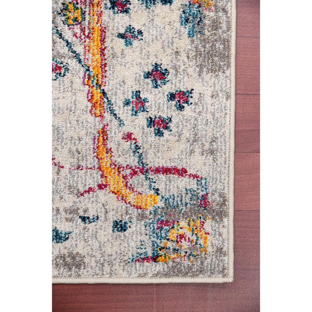 Ivory and Orange Rectangular Synthetic Reversible Rug