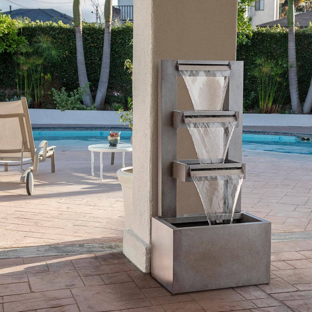 Alpine 43" Zinc Industrial Tiered Waterfall Fountain