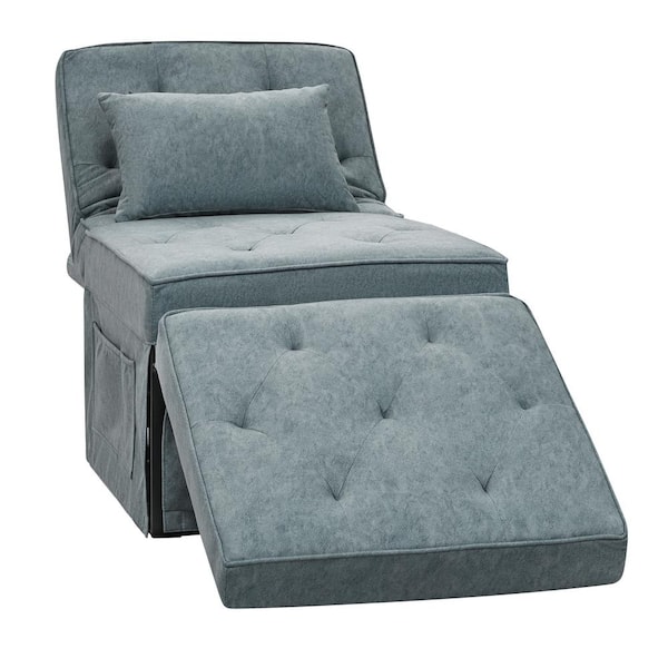 Folding Black 1 Piece Metal Outdoor/Indoor Day Bed with Blue Cushions Medium 28 in. Width