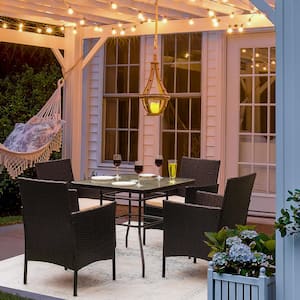 Mayan Black 5-Piece Wicker Outdoor Dining Set with Beige Cushion