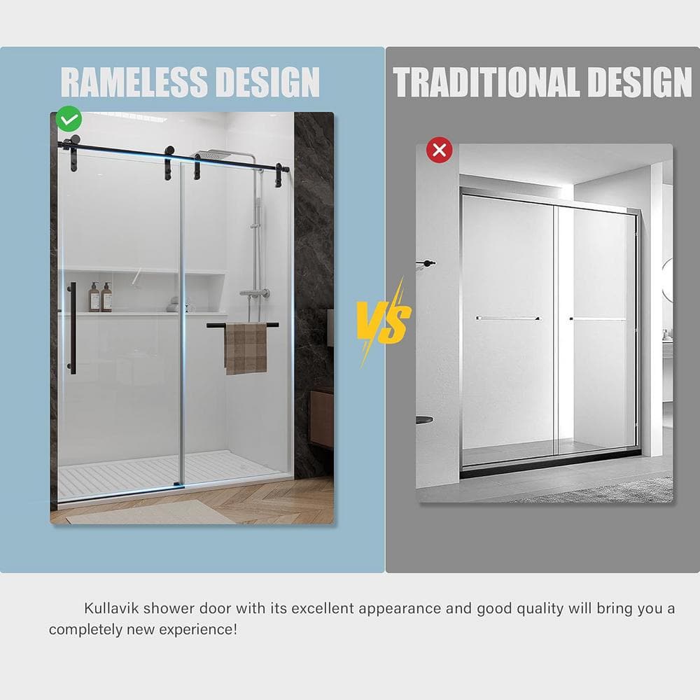 Black Frameless Sliding Shower Door with Clear Tempered Glass