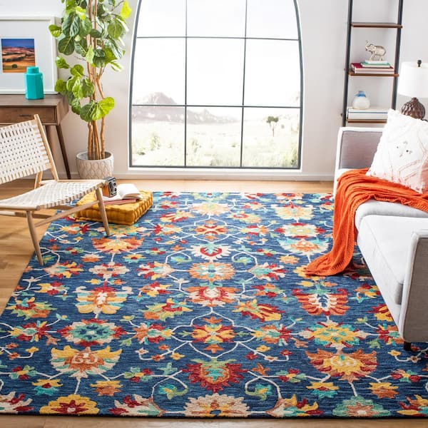 Aspen Navy/Red 10 ft. x 14 ft. Floral Area Rug