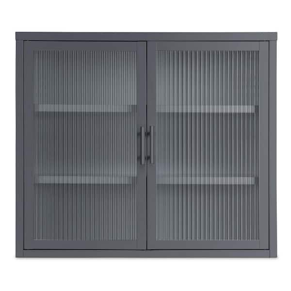 Unbranded Retro Style 27.6 in. W x 9.1 in. D x 23.6 in. H Bathroom Storage Wall Cabinet with Detachable Shelves in Grey