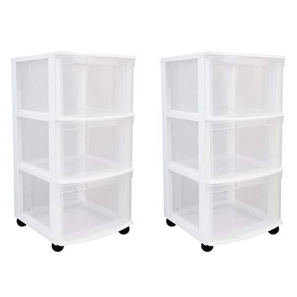 GRACIOUS LIVING White Clear 3-Drawer Storage Chest System with Casters (2-Pack)