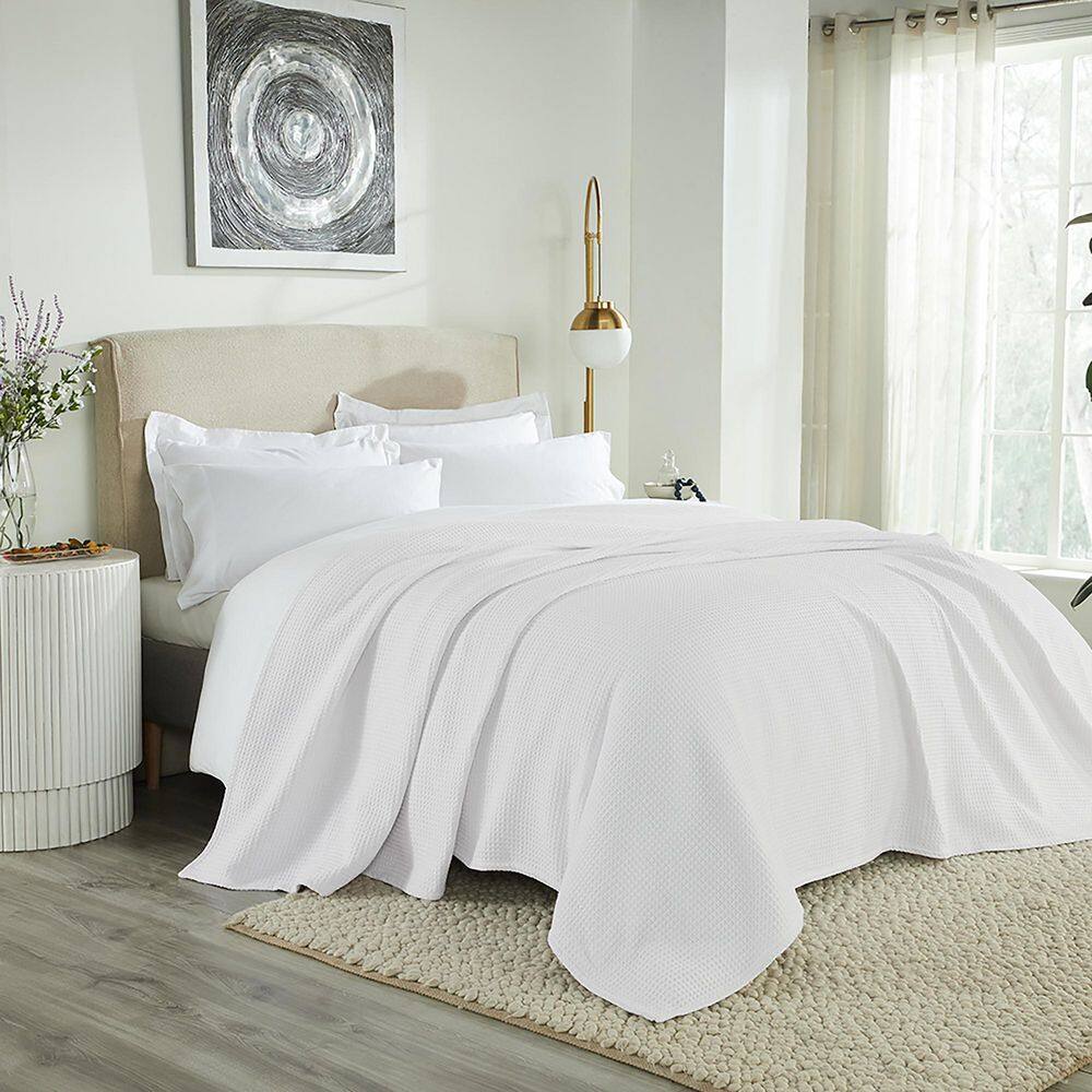 King Size White Cotton Waffle Weave Reversible Blanket