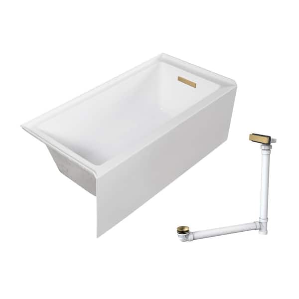 Unity 60 in. x 32 in. Soaking Bathtub with Right Drain in White/Champagne Bronze
