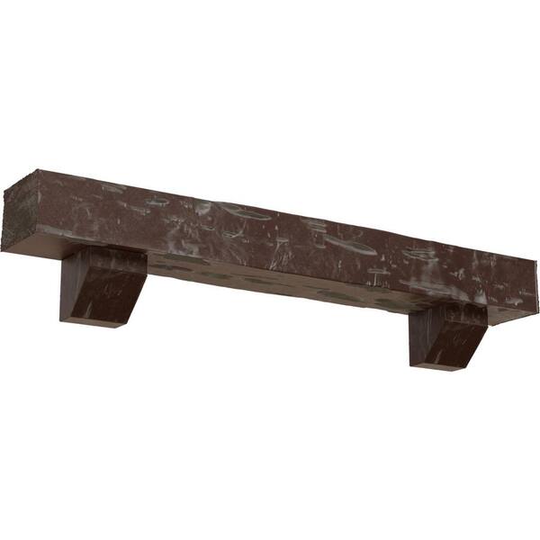 Ekena Millwork 8 in. x 12 in. x 6 ft. Pecky Cypress Faux Wood Fireplace Mantel Kit, Ashford Corbels, Aged Pecan