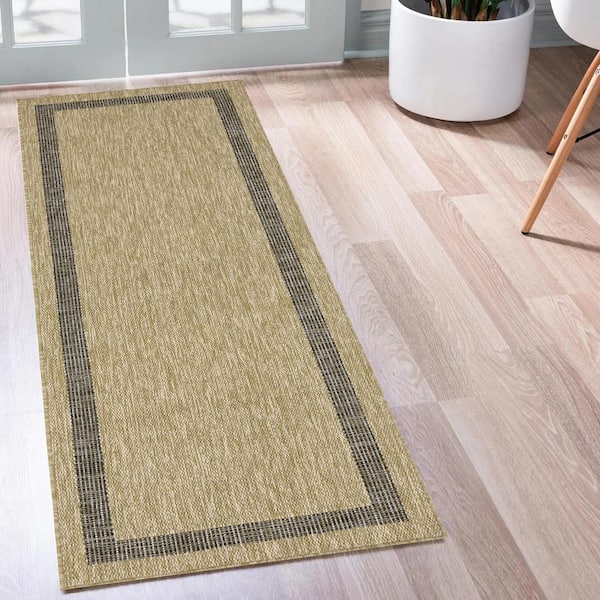 Azelia Jute and Black 2 ft. x 8 ft. Indoor/Outdoor Area Rug