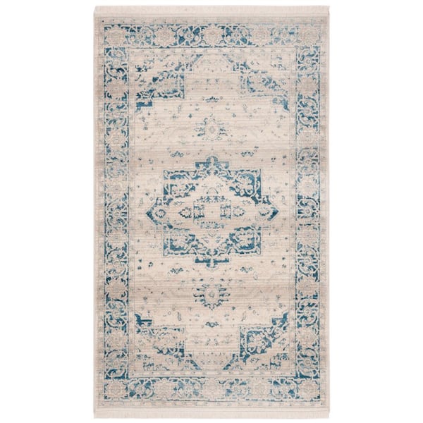 SAFAVIEH Vintage Persian Ivory/Blue 2 ft. x 10 ft. Floral Medallion Border Runner Rug