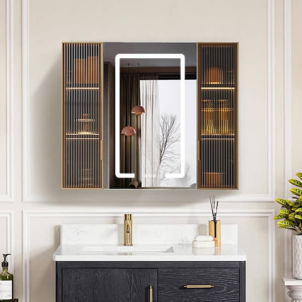 Cervia 35.4 in. W x 29.5 in. H Rectangular Frameless Medicine Cabinet with Aluminum LED Mirror