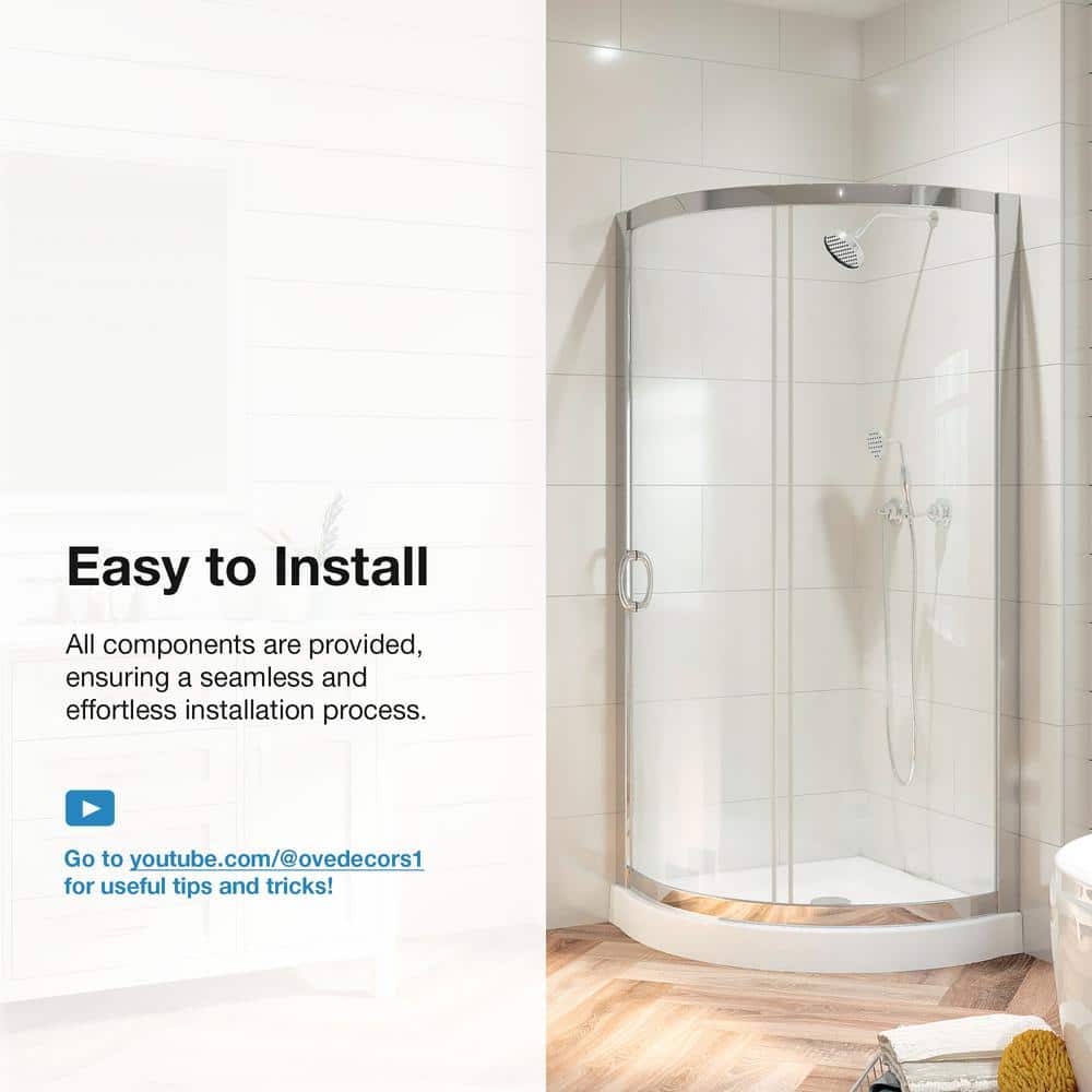 Breeze Polished Chrome 35" Round Shower Kit with Clear Glass Panels