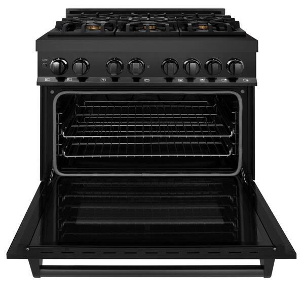 36 in. 6-Burner Dual Fuel Range with Brass Burners in Black Stainless Steel