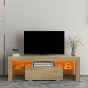 51.18 in. Oak Wood TV Stand with LED RGB Lights Fits TV's up to 55 in