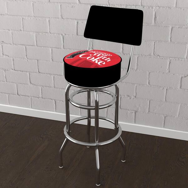 Unbranded Coca-Cola Things Go Better with Coke Bottle Art 31 in. Red Low Back Metal Bar Stool with Vinyl Seat