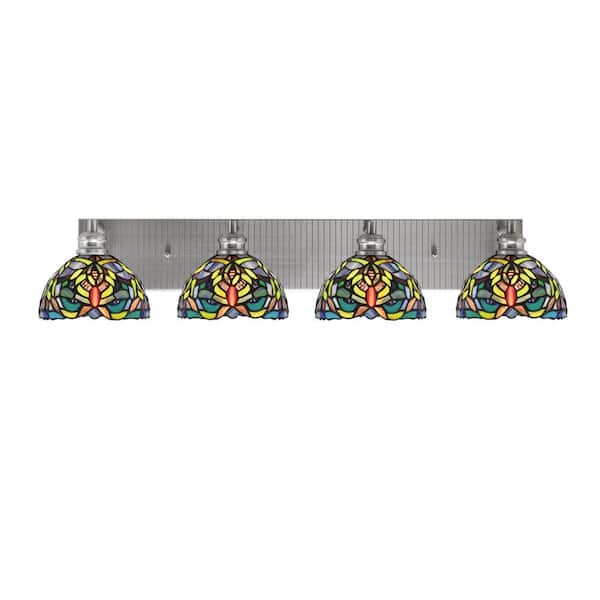 Unbranded Albany 34.25 in. 4-Light Brushed Nickel Vanity Light with Kaleidoscope Art Glass Shades