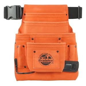 10-Pocket Nail and Tool Pouch with Belt Orange Suede Leather w/Hammer Holder and Measuring Tape Clip
