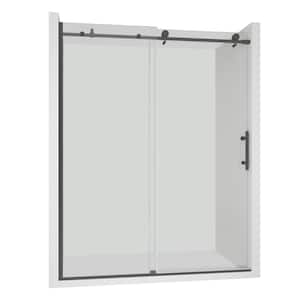 60 in. W x 76 in. H Sliding Frameless Shower Door in Matte Black Finish with Clear Glass