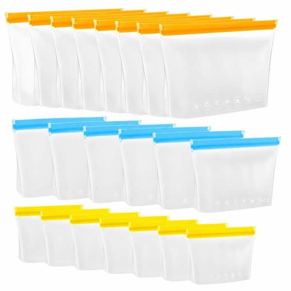 PEVA Reusable Storage Bags, Leak Resistant Freezer Safe Stand-Up Bags, Rectangular Plastic Food Bags (20-Pack)