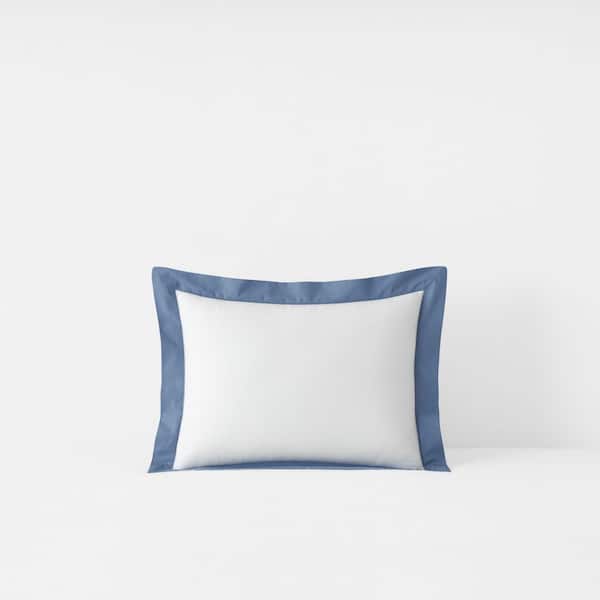 The Company Store Company Cotton Solid Border Slate Blue 16 in. X 12 in. Throw Pillow Cover