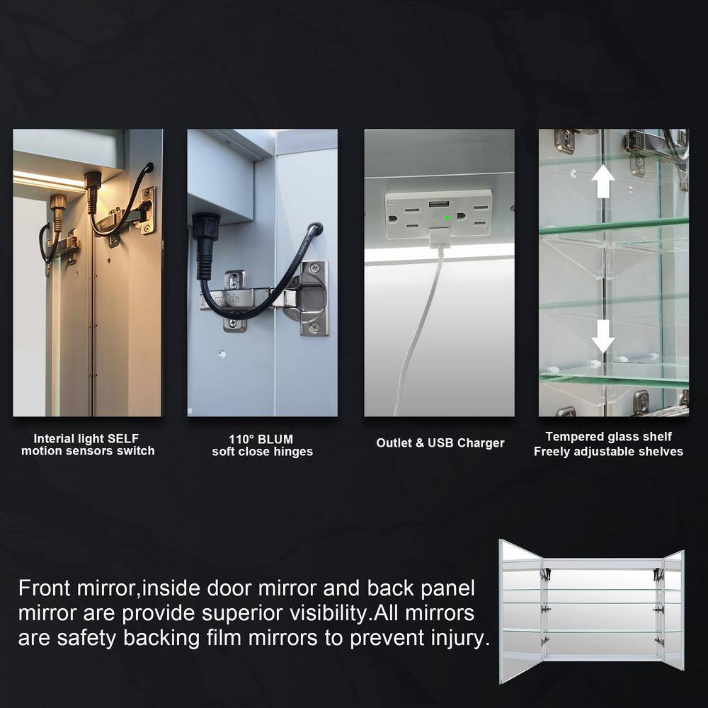 36" x 30" Silver Aluminum LED Medicine Cabinet with Mirror