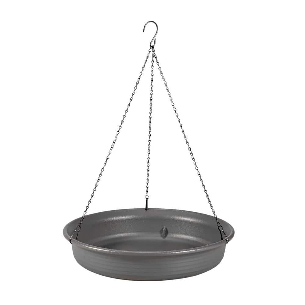 Gray Steel Hanging Bird Bath and Feeder Tray