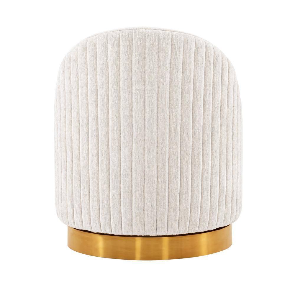 Cream Boucle Swivel Barrel Chairs with Gold Base, Set of 2