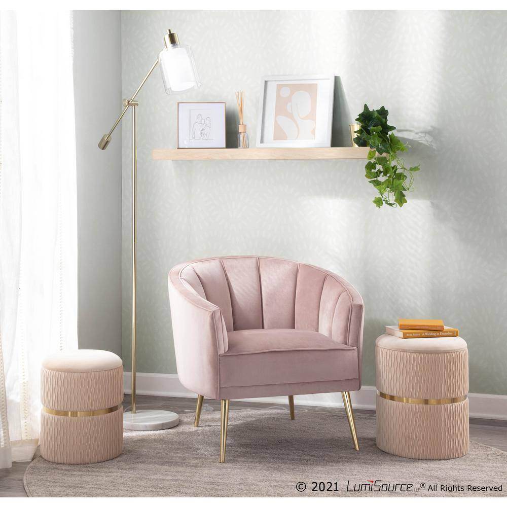 Blush Pink Velvet Barrel Accent Chair with Metal Legs