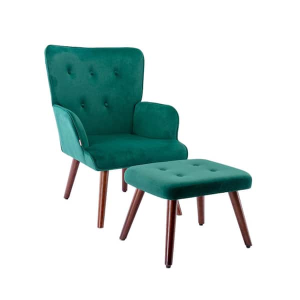 LY & S Collection Green Velvet Arm Chair With Ottoman For Home And Living Room