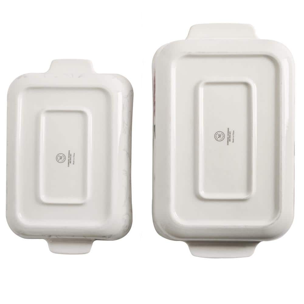 White Floral Ceramic 2-Piece Baker Set