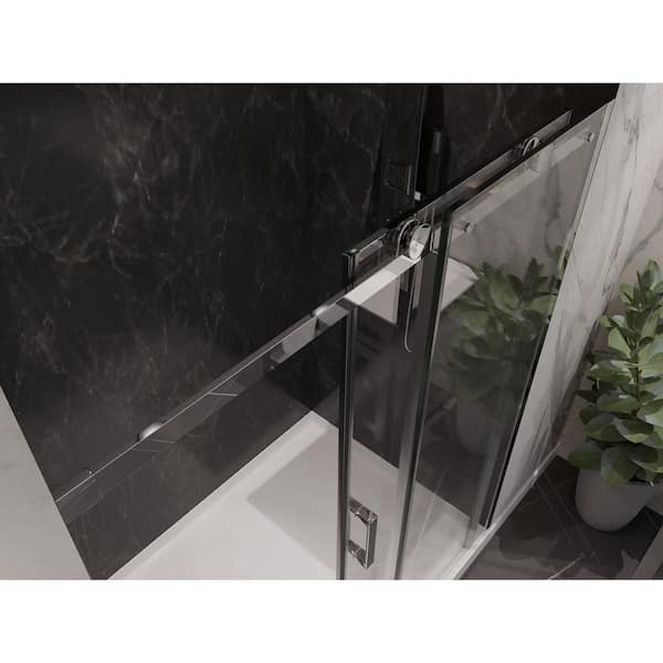 Rhodes Series 60 in. x 76 in. H Sliding Frameless Shower Door in Chrome with Tsunami Guard Tempered Clear Glass