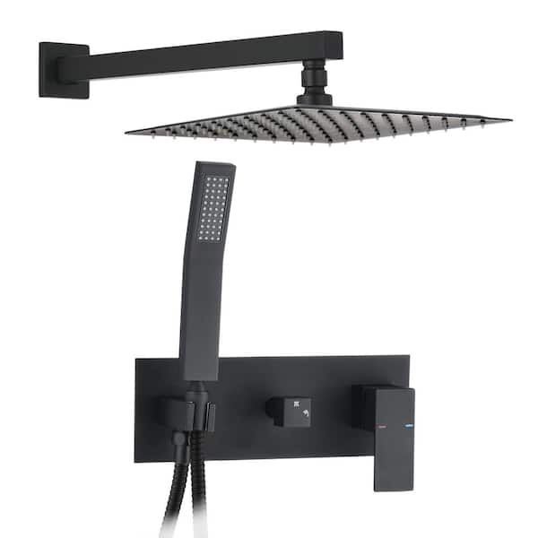 Unbranded Single Handle 1-Spray 10in. Shower Faucet 1.8 GPM with High Pressure in. Matte Black(Valve Included)