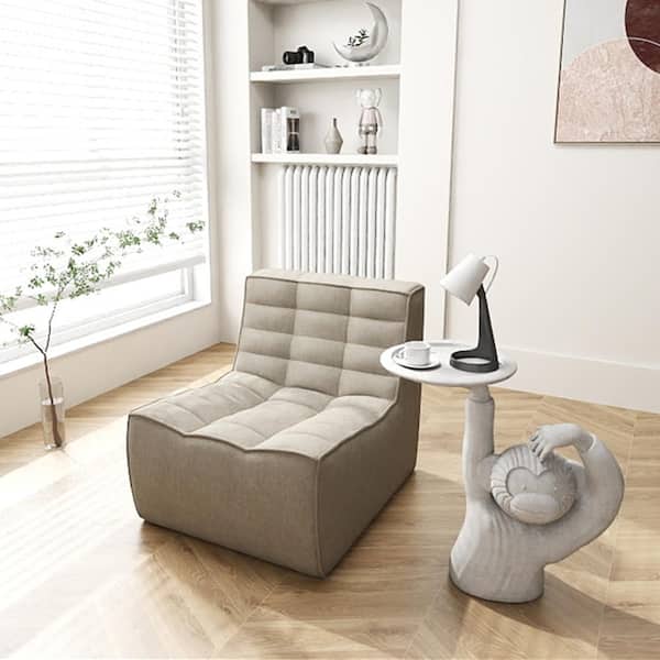 Magic Home Modern Khaki Linen Upholstered Fireside Accent Side Chair Set of 1 for Reading Living Room, Apartment