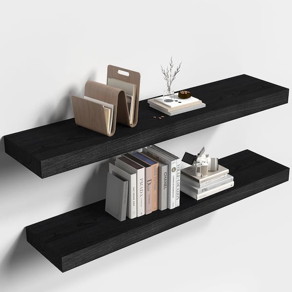 Unbranded 30 in. W x 6.7 in. D Black Floating Decorative Wall Shelf Set of 2