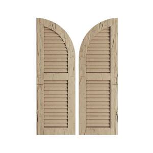 12" x 74" Timberthane Polyurethane Hand Hewn 2-Equal Louvered Quarter Round Arch Top Faux Wood Shutters Pair in Primed