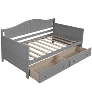 Gray Pinewood Twin Size Daybed with 2-Drawers