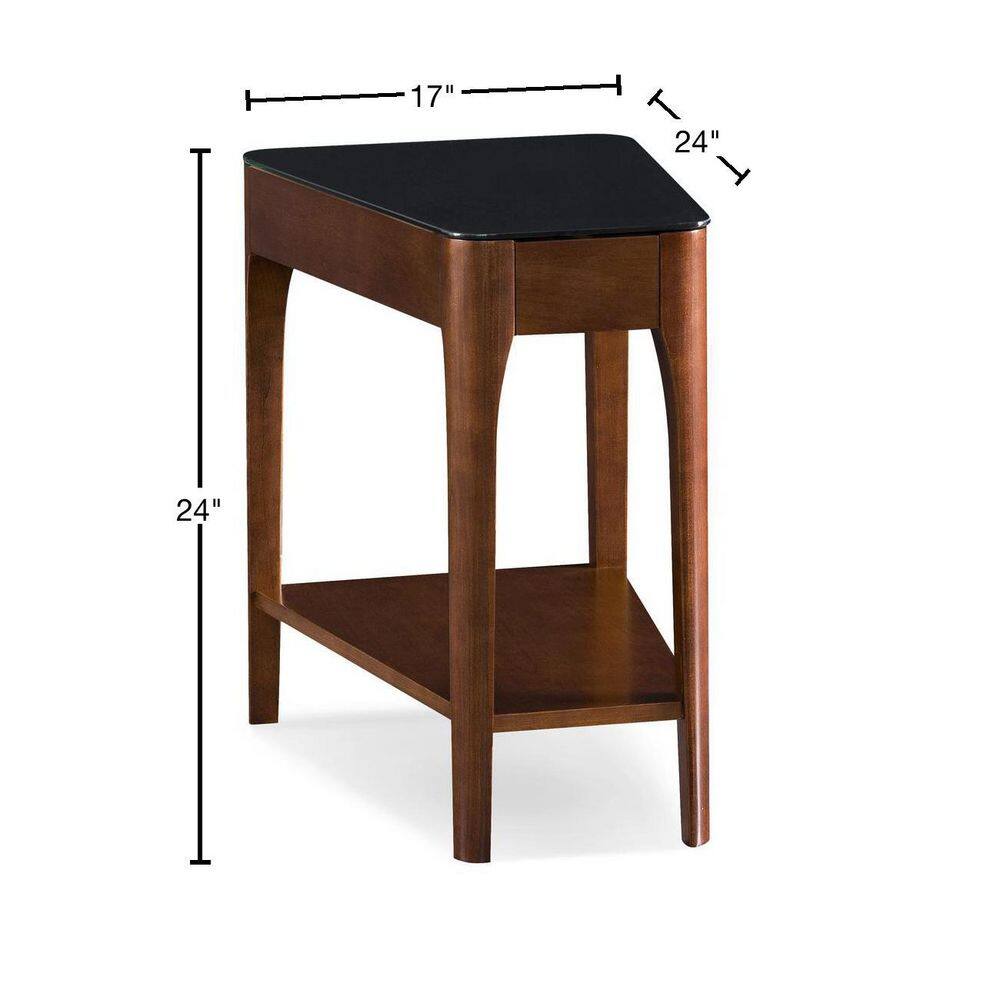 Chestnut Triangular Wood and Glass Accent Table
