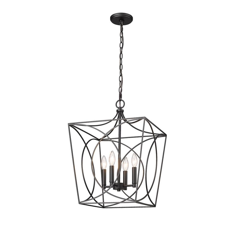 Tracy Matte Black 4-Light Incandescent Pendant Chandelier