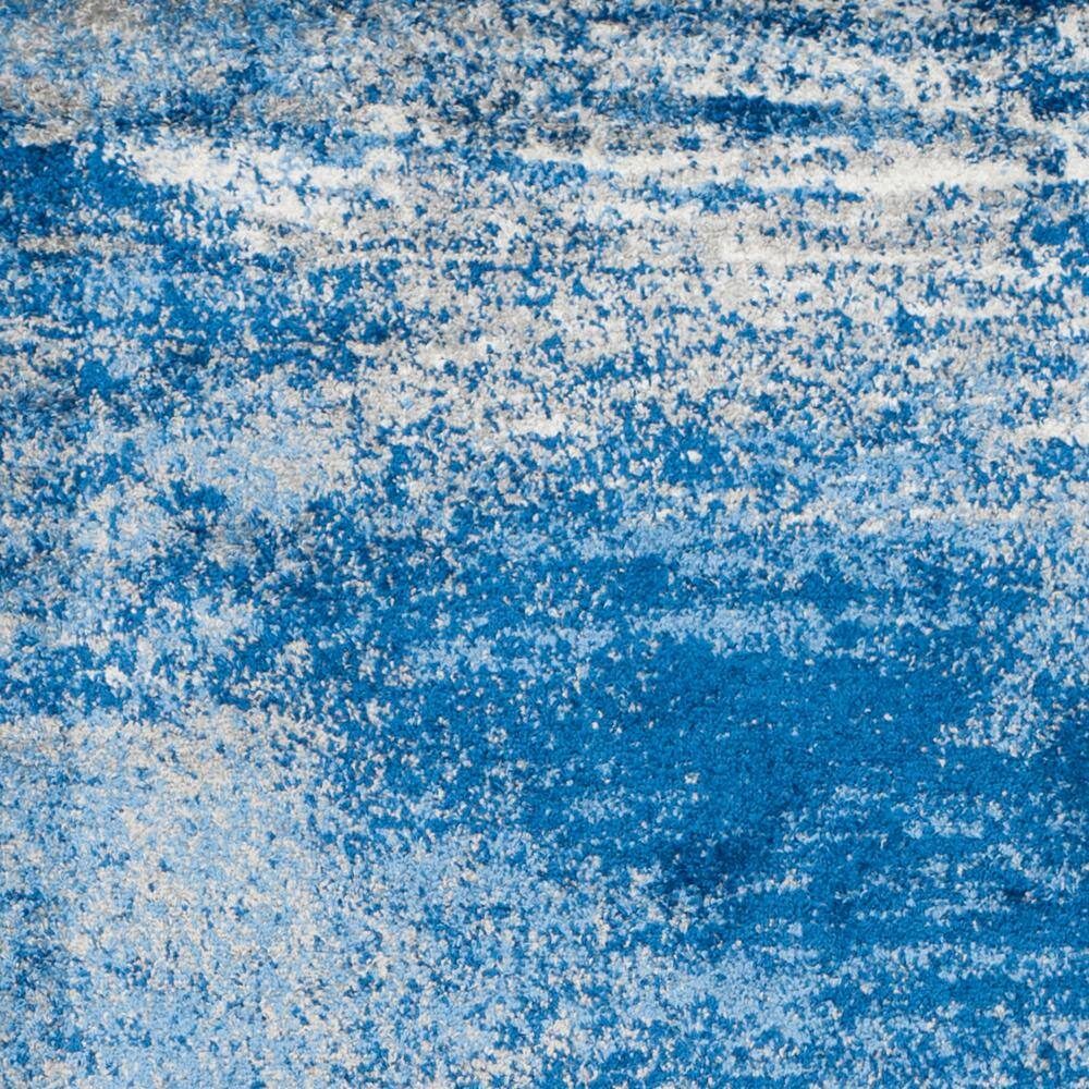 Silver and Blue Abstract Synthetic Runner Rug